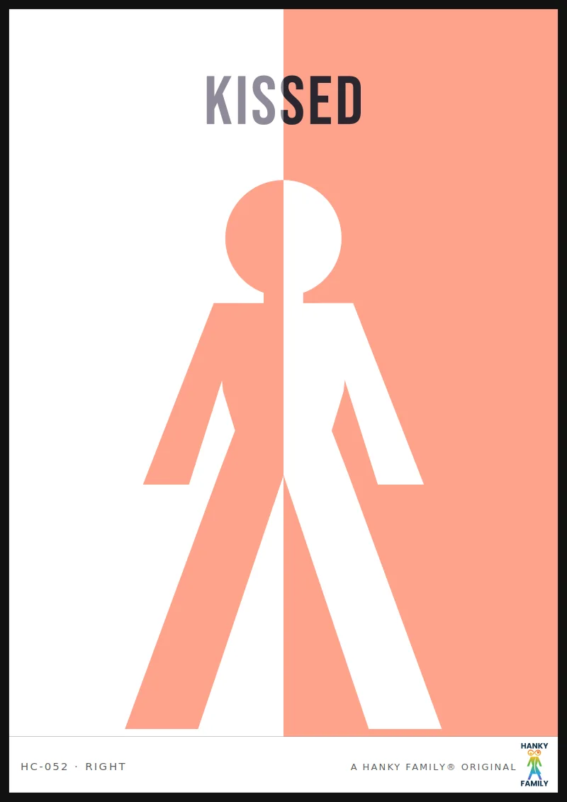 Kissing — PEACH hanky code print, right pocket: KISSED