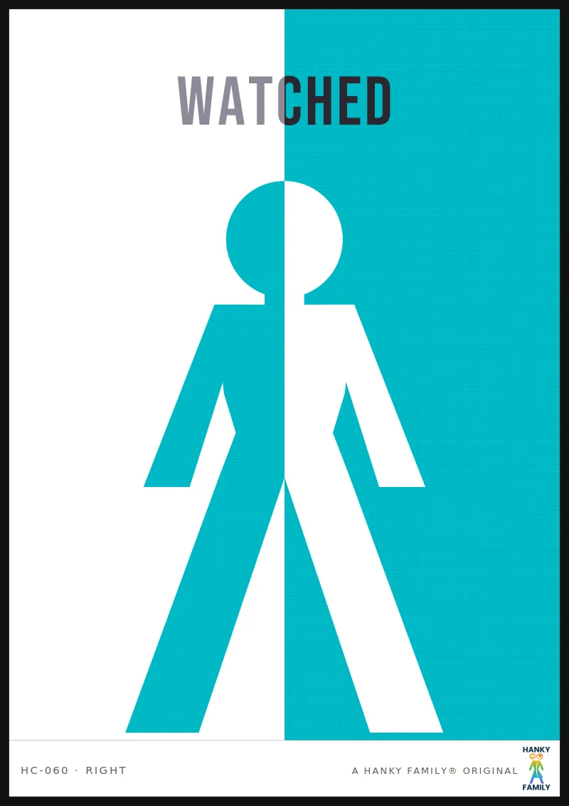 Voyeur / Exhibitionist — ROBIN'S EGG BLUE hanky code print, right pocket: WATCHED