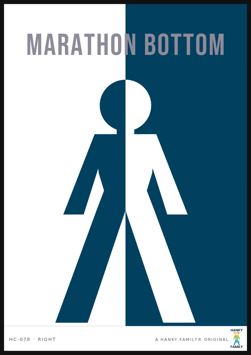 Marathon Play — PRUSSIAN BLUE hanky code print, right pocket: MARATHON BOTTOM