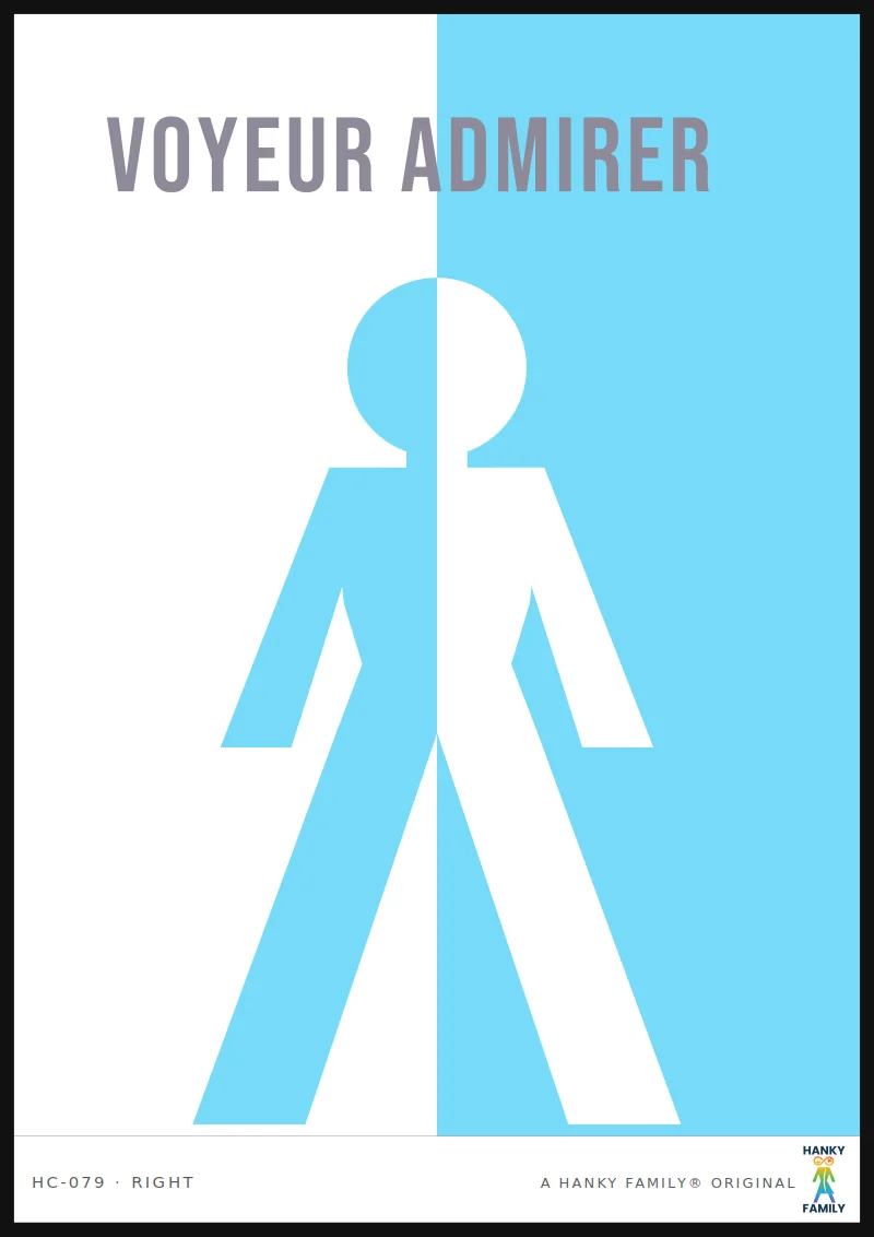 Contemporary Exhibitionism — BROADCAST hanky code print, right pocket: VOYEUR ADMIRER