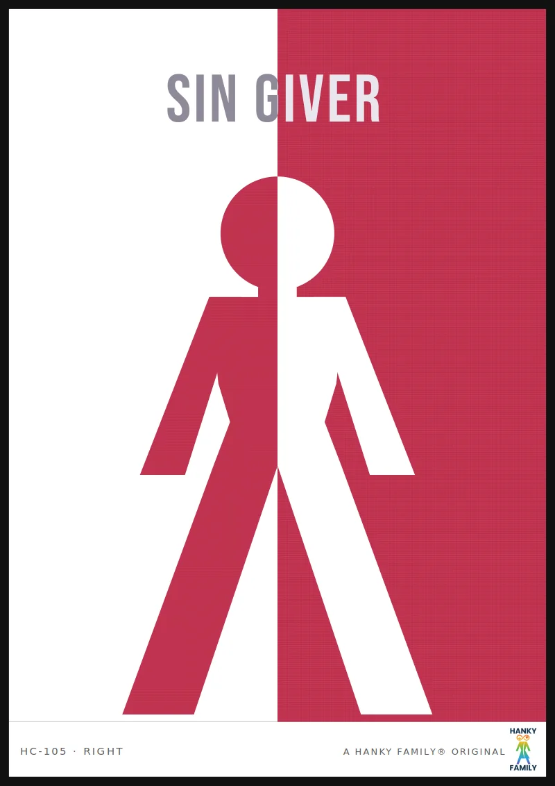 SIN-EATER — CARDINAL RED hanky code print, right pocket: SIN GIVER