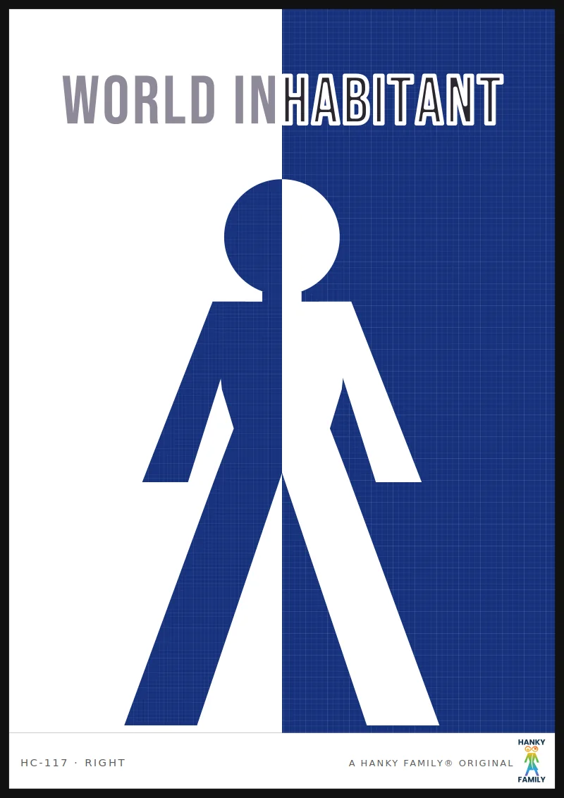 ARCHITECT — BLUEPRINT BLUE hanky code print, right pocket: WORLD INHABITANT