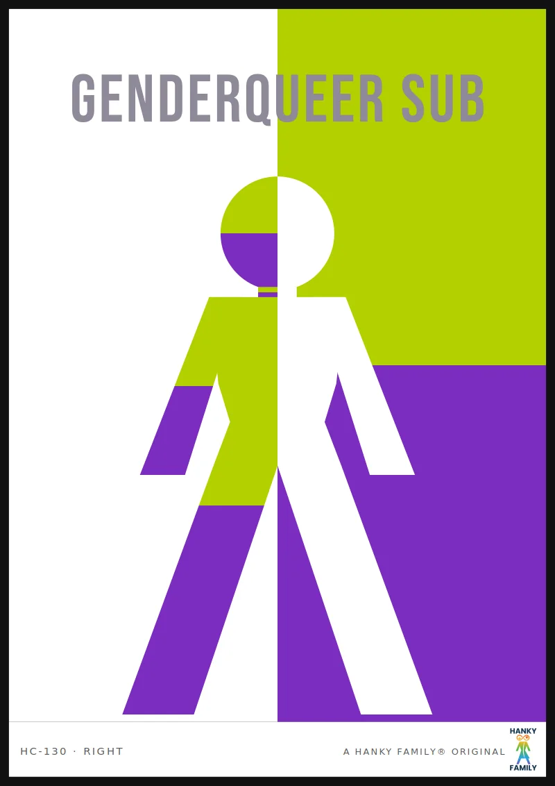 Genderqueer — LIME + PURPLE SPLIT hanky code print, right pocket: GENDERQUEER SUB