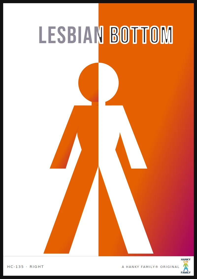 Lesbian — ORANGE/PINK GRADIENT hanky code print, right pocket: LESBIAN BOTTOM
