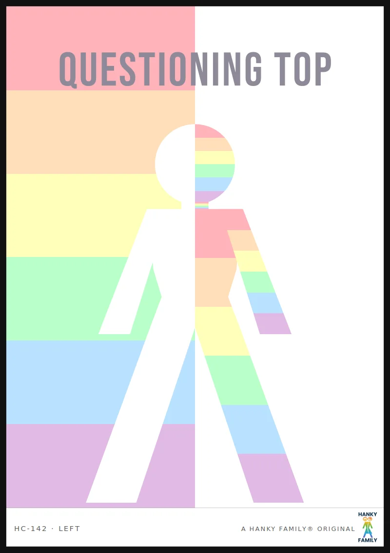 Questioning — PASTEL RAINBOW hanky code print, left pocket: QUESTIONING TOP