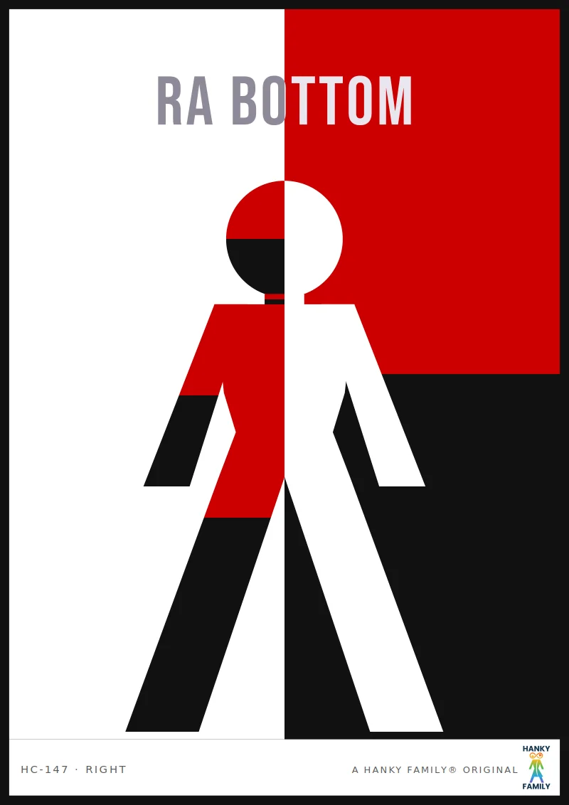 Relationship Anarchist — RED / BLACK SPLIT hanky code print, right pocket: RA BOTTOM