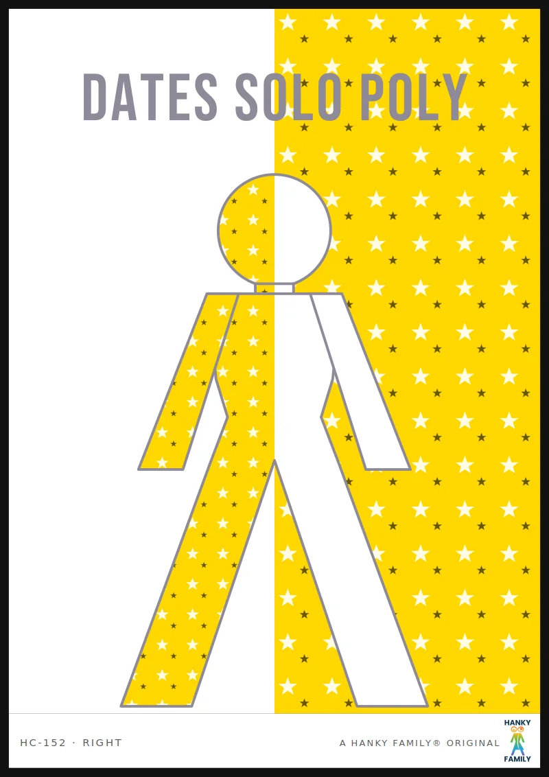 Solo Polyamory — SOLO GOLD STAR hanky code print, right pocket: DATES SOLO POLY