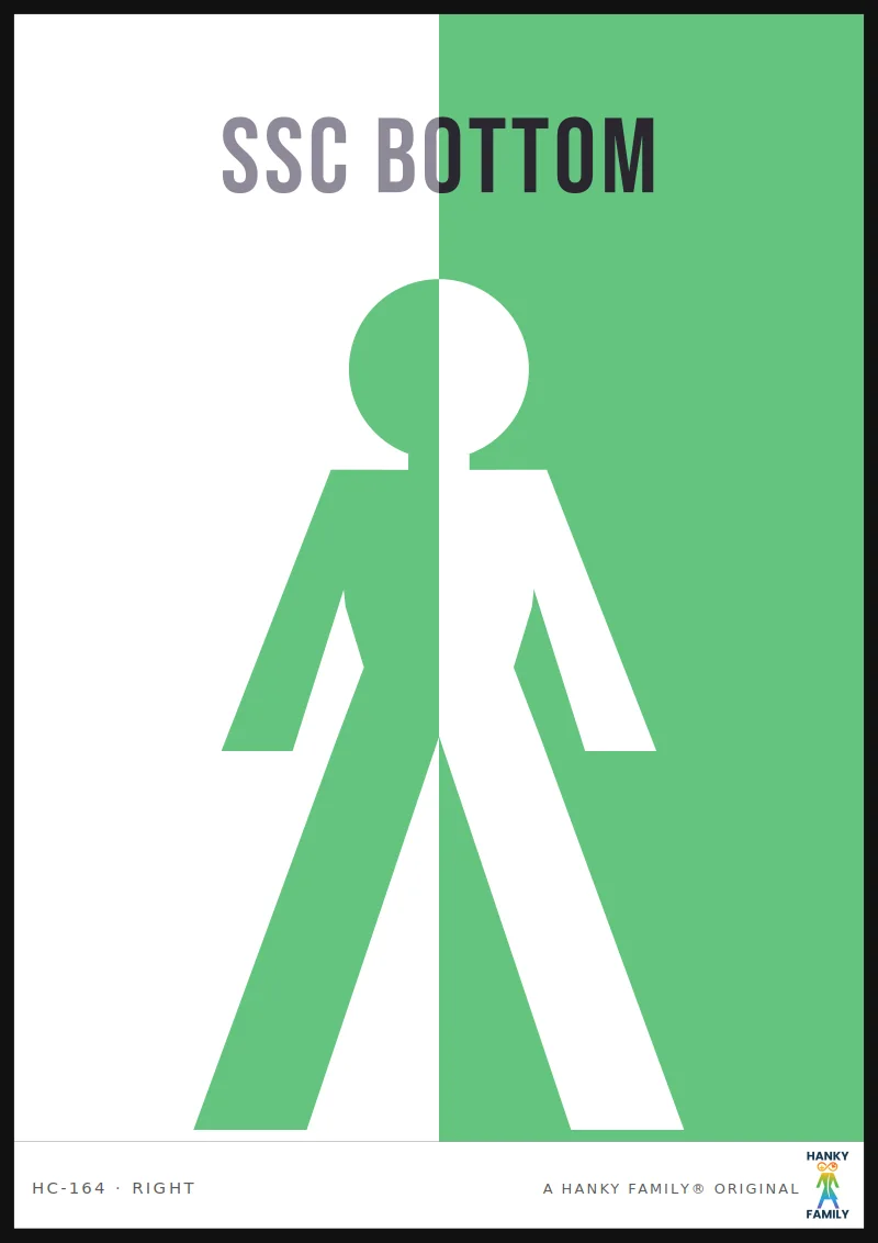 SSC — SAFETY GREEN hanky code print, right pocket: SSC BOTTOM