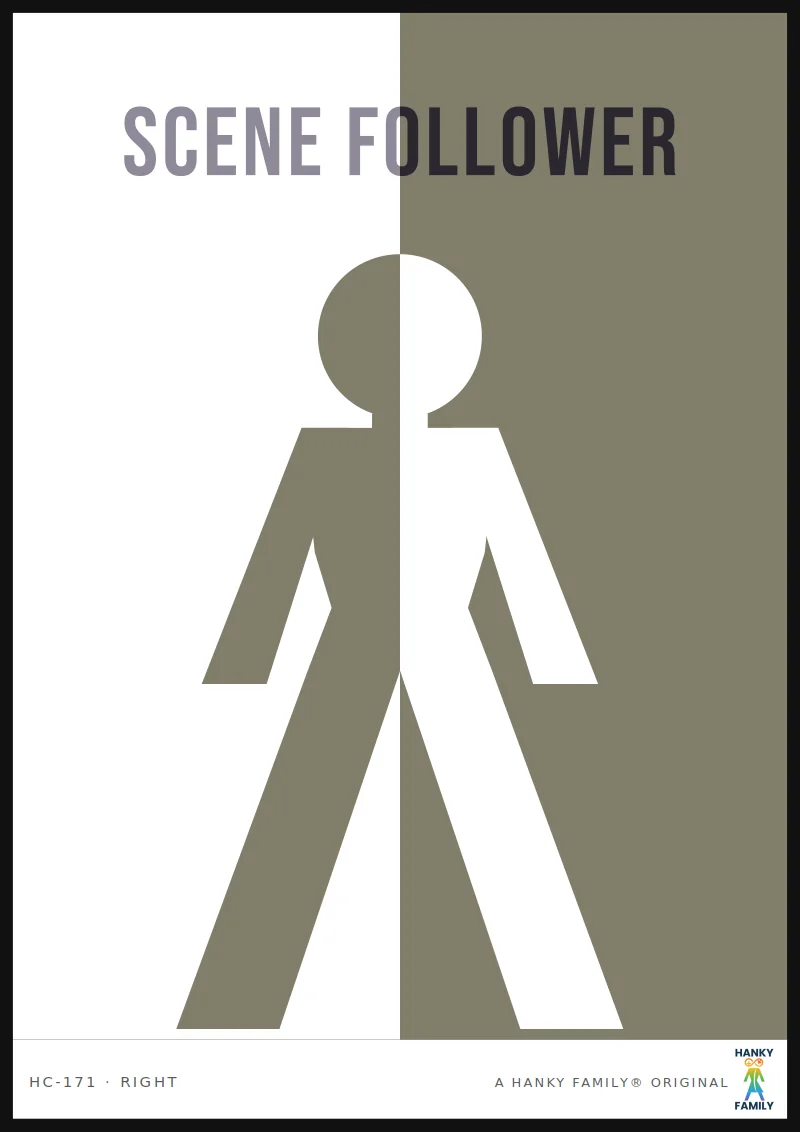 Negotiated Scenes — CONTRACT GREY hanky code print, right pocket: SCENE FOLLOWER