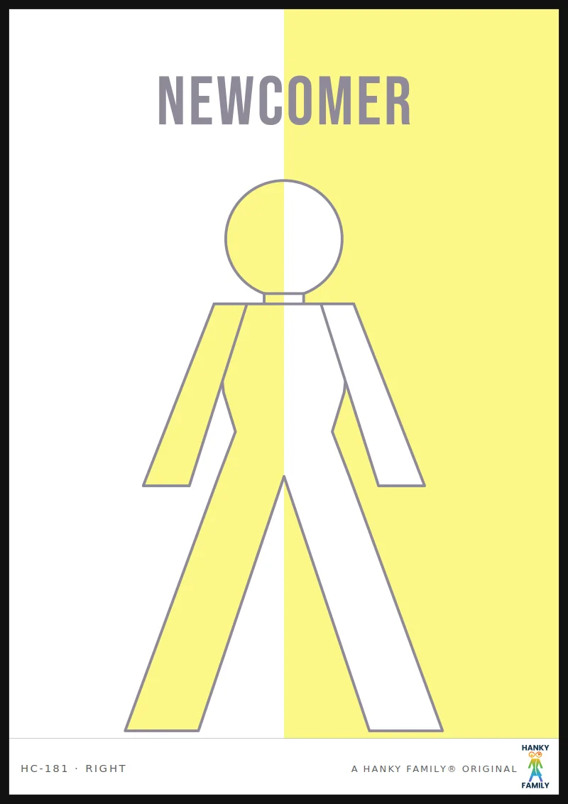 Newcomer / Seeker — WELCOME YELLOW hanky code print, right pocket: NEWCOMER
