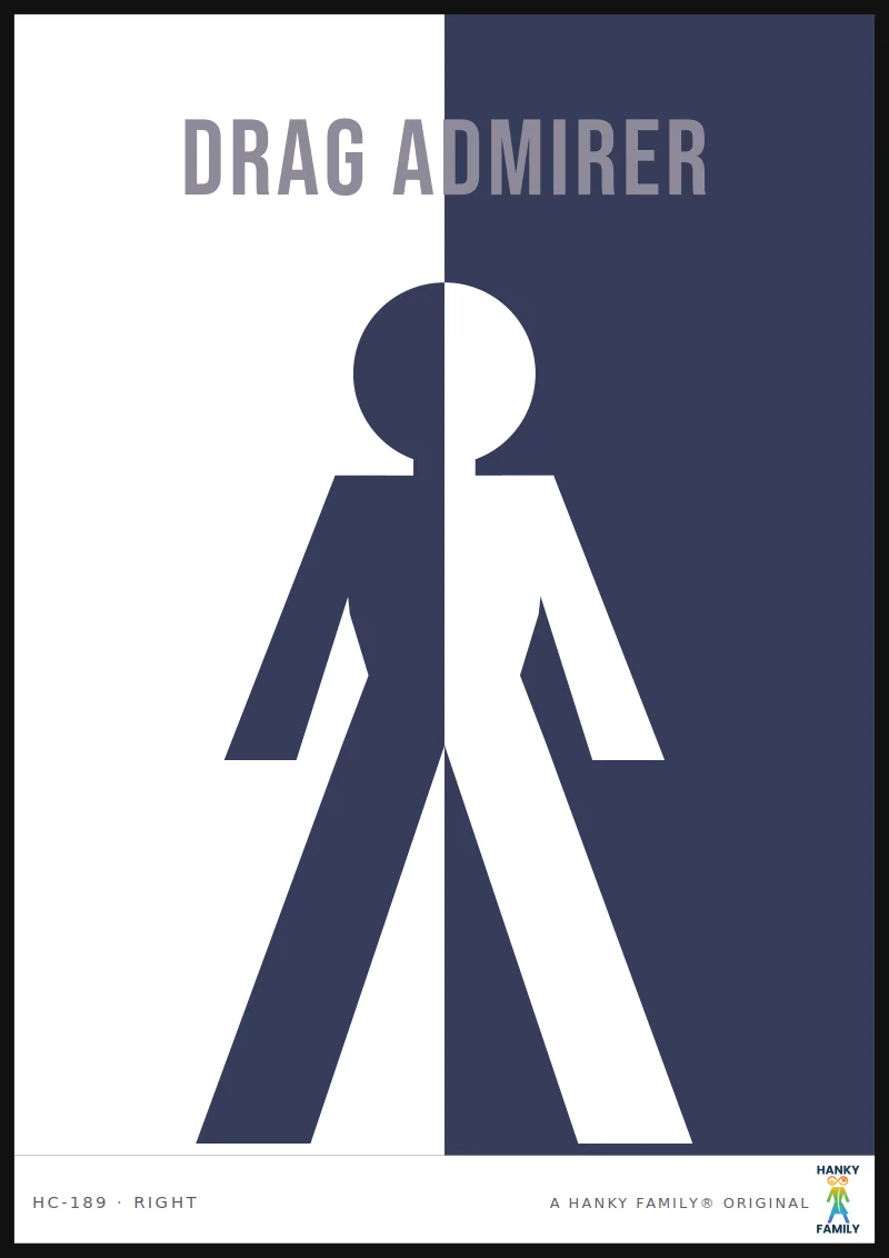 Drag King — DAPPER NAVY hanky code print, right pocket: DRAG ADMIRER