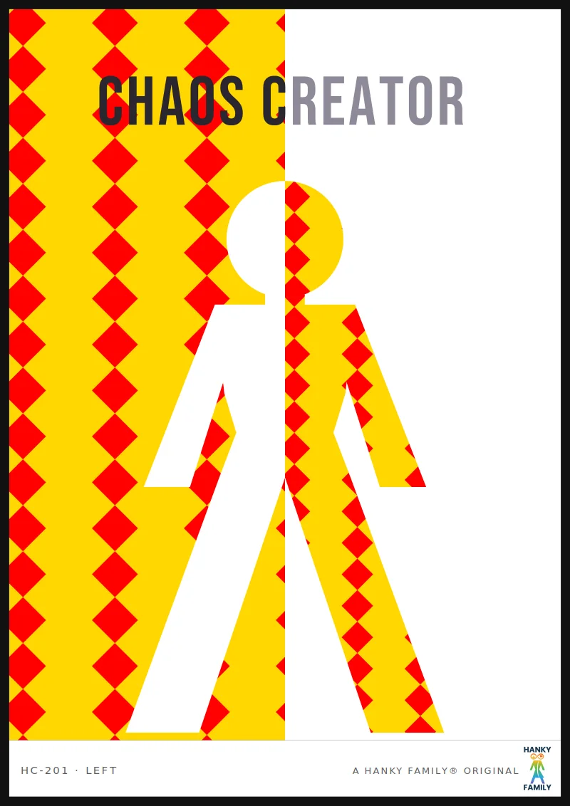 Trickster (archetype) — FOOL MULTI hanky code print, left pocket: CHAOS CREATOR