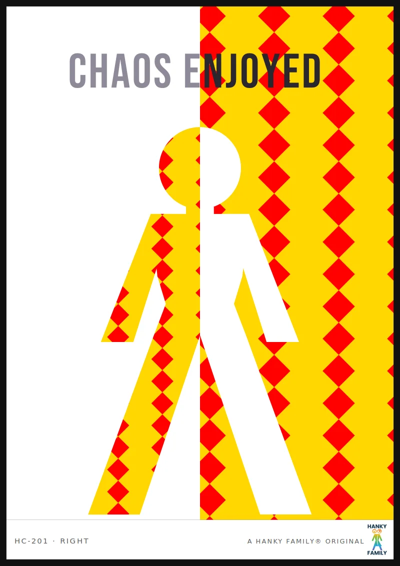 Trickster (archetype) — FOOL MULTI hanky code print, right pocket: CHAOS ENJOYED