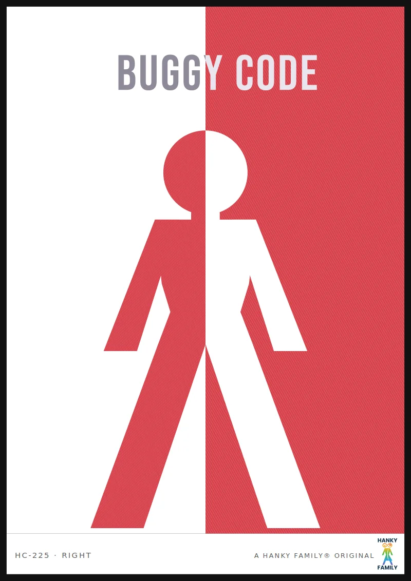 DEBUGGER — DEBUG RED hanky code print, right pocket: BUGGY CODE