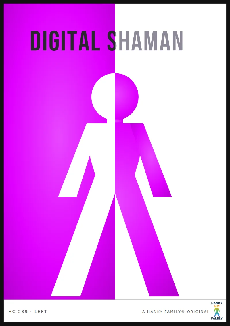 TECHNO-PAGAN — NEON PURPLE hanky code print, left pocket: DIGITAL SHAMAN