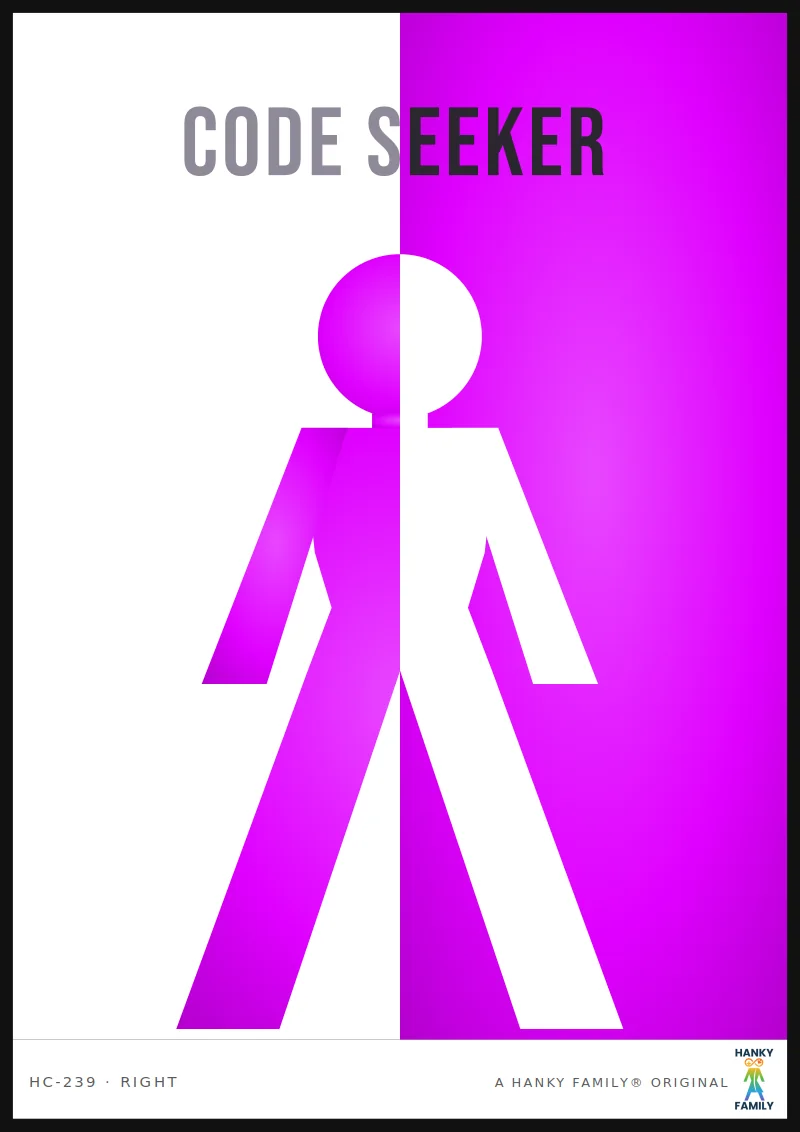 TECHNO-PAGAN — NEON PURPLE hanky code print, right pocket: CODE SEEKER