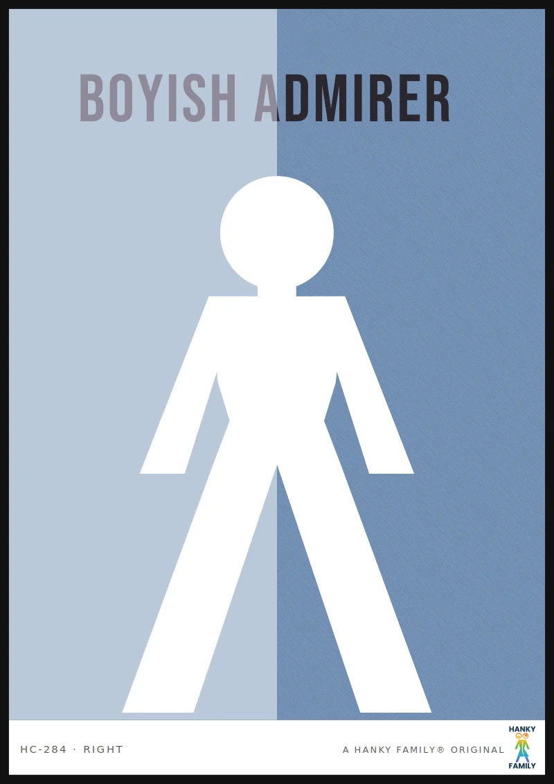 Boyish / Soft Masc — DENIM hanky code print, right pocket: BOYISH ADMIRER