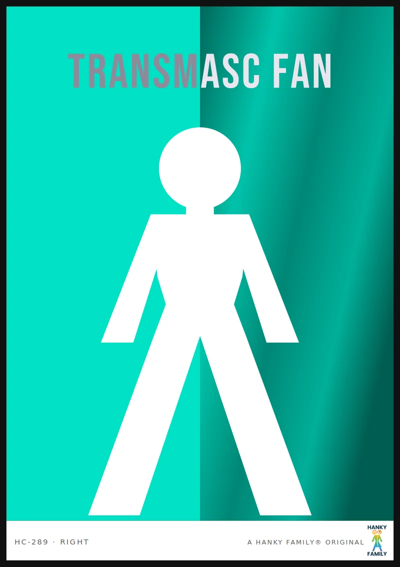 Transmasculine — TEAL GREEN hanky code print, right pocket: TRANSMASC FAN