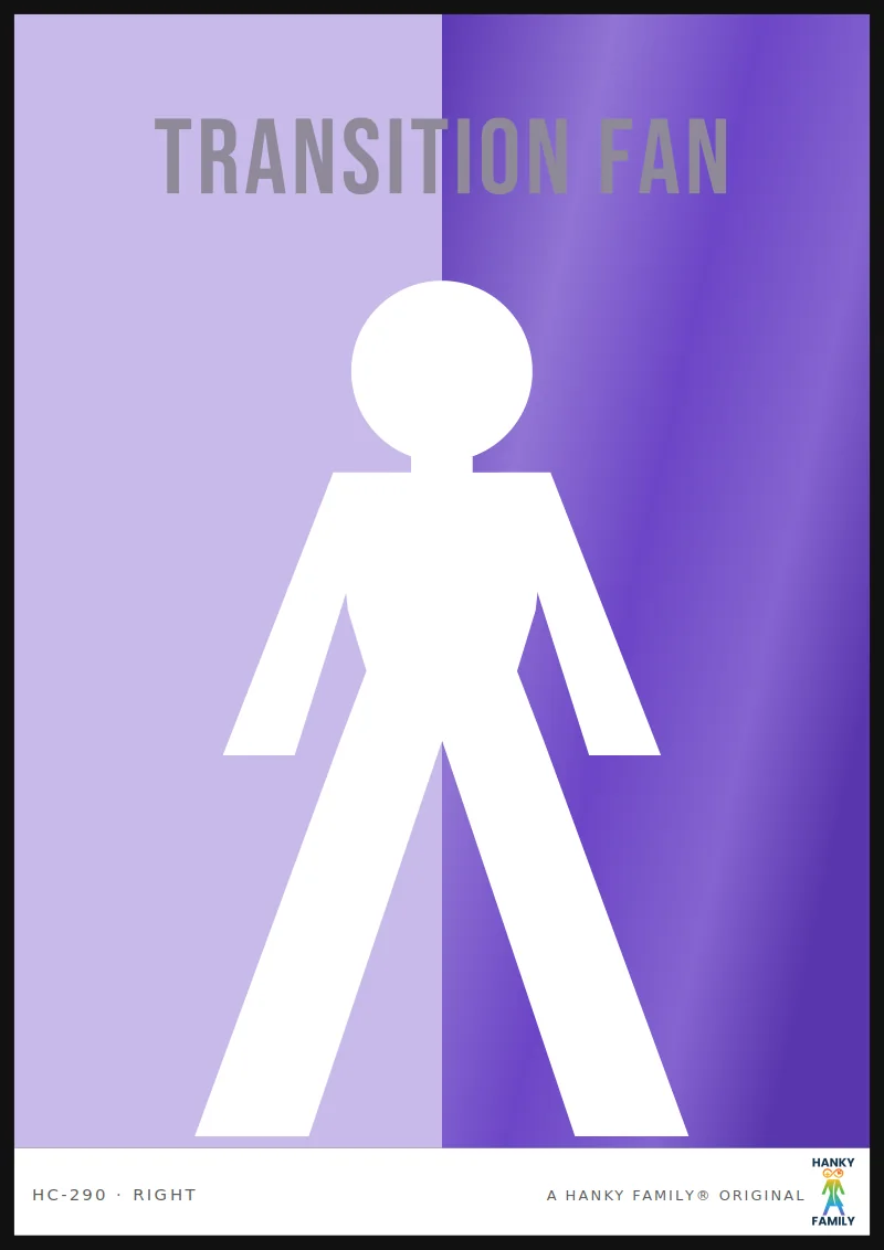 In Transition — VIOLET hanky code print, right pocket: TRANSITION FAN