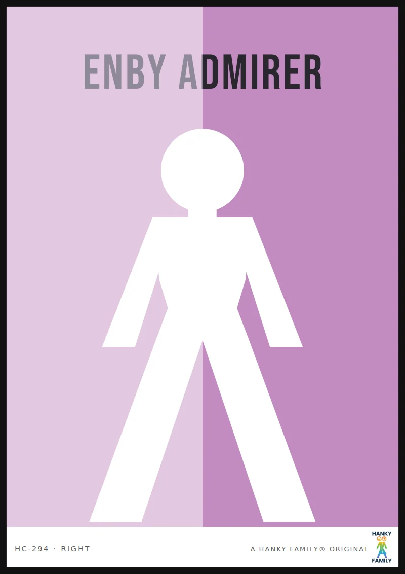 Non-Binary — LAVENDER (P9) hanky code print, right pocket: ENBY ADMIRER