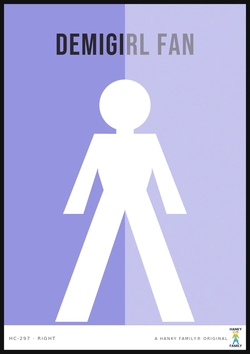 Demigirl — PALE GREY-BLUE hanky code print, right pocket: DEMIGIRL FAN