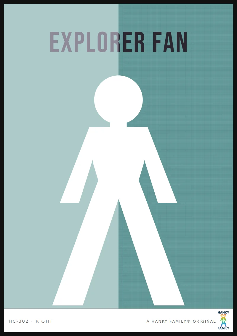 Gender Questioning — MUTED TEAL hanky code print, right pocket: EXPLORER FAN