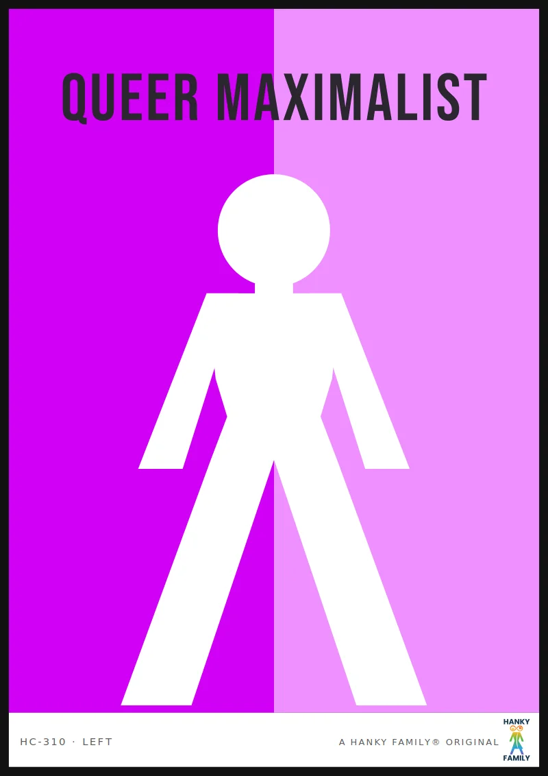 Queer Maximalist — CAMP PURPLE hanky code print, left pocket: QUEER MAXIMALIST